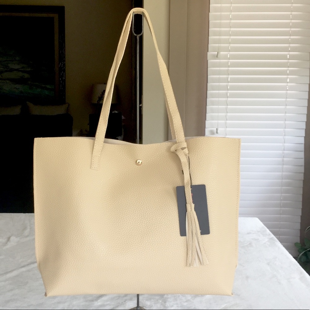Vegan Leather Tan Shoulder Tote
